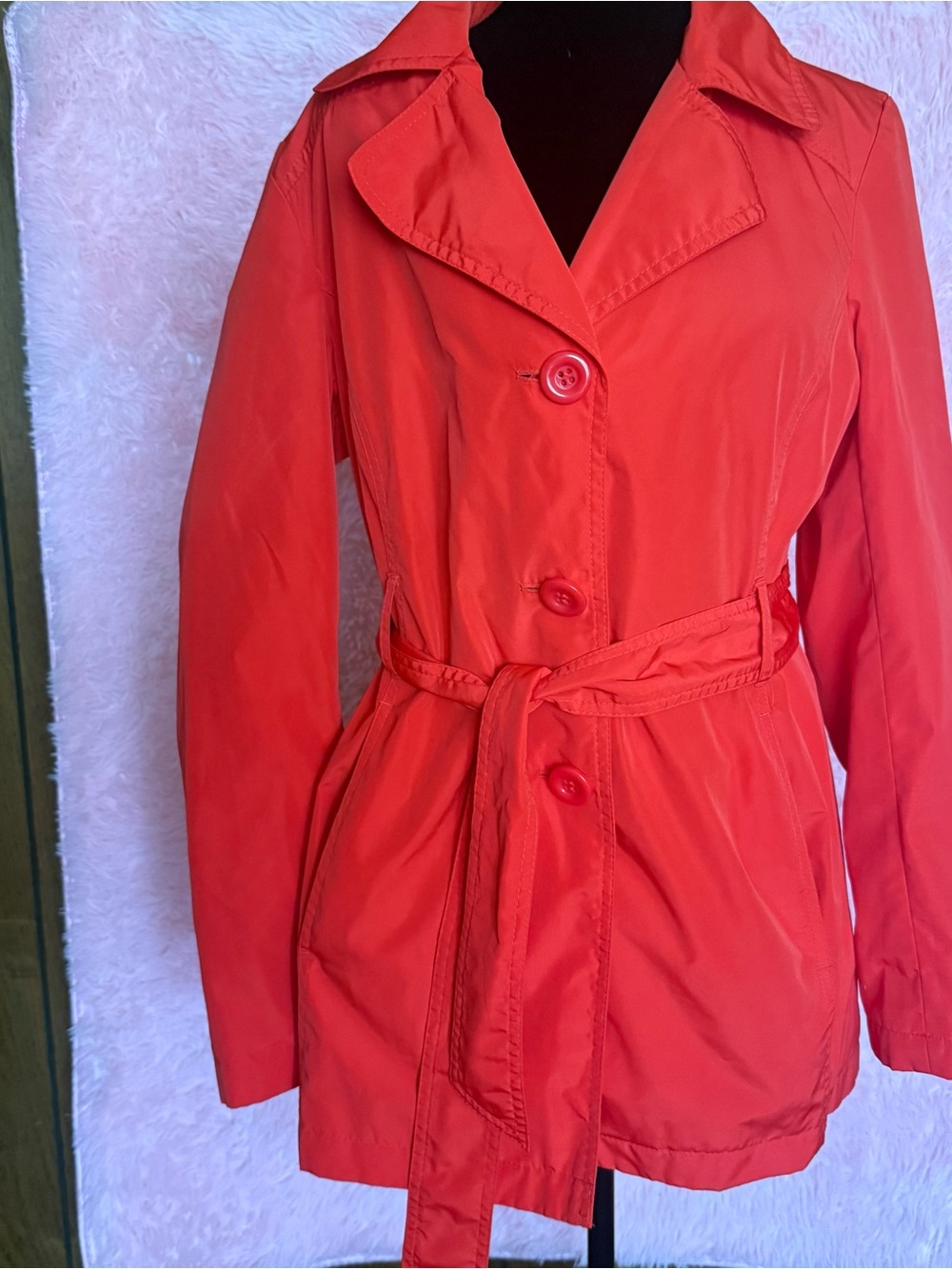 Bold Spirit Outerwear Bar Coral Red Belted Trench Coat Jacket M